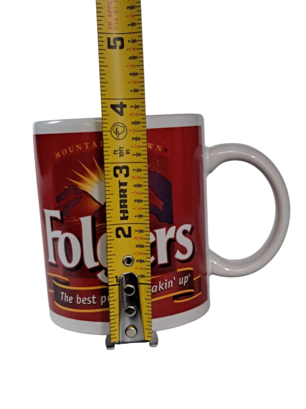 Vintage Folgers Coffee Mug Houston Harvest Mountain Grown Sun Over Mountains Red - Picture 11 of 11